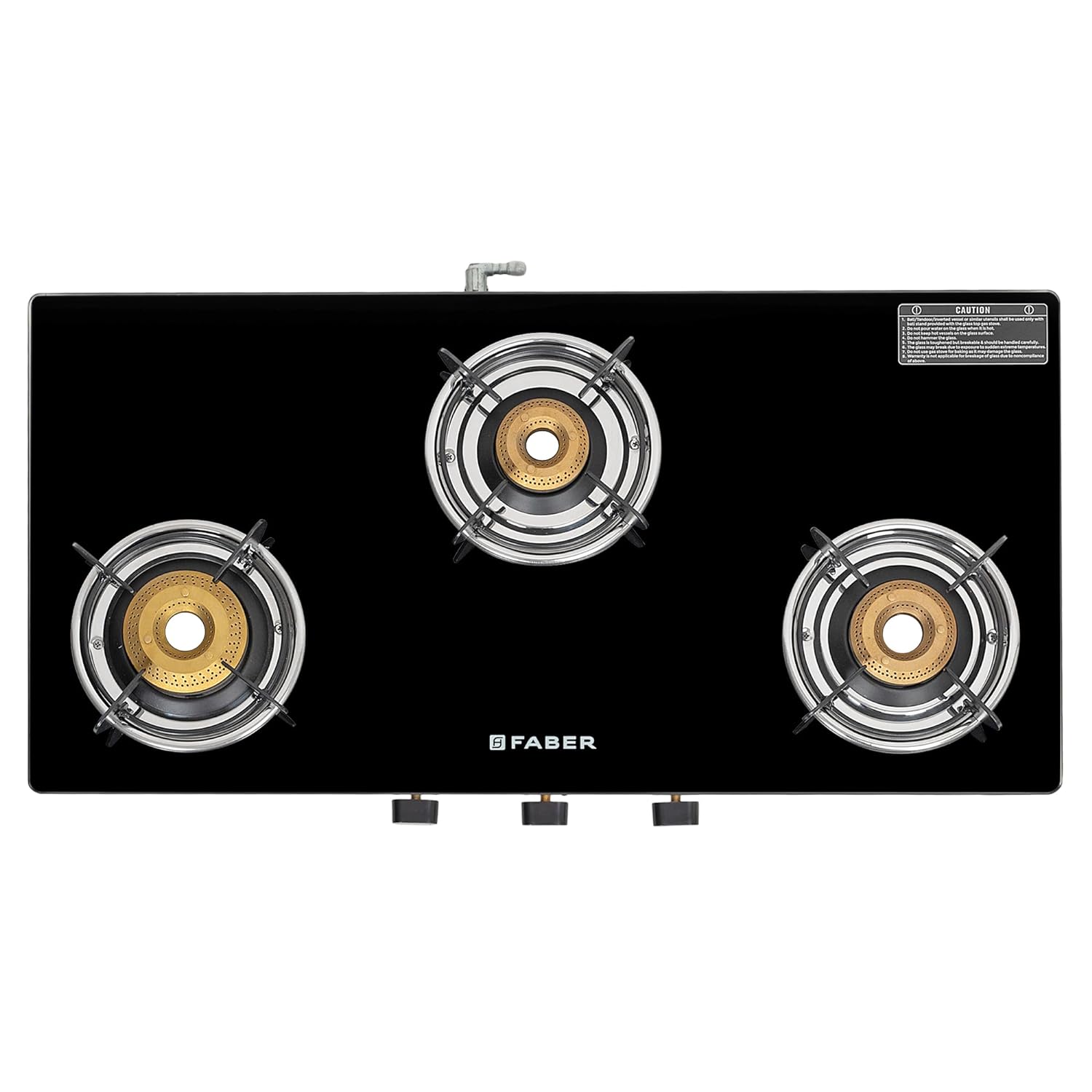 Faber 3 Burner Stove with Black Glass Top and Brass Burners